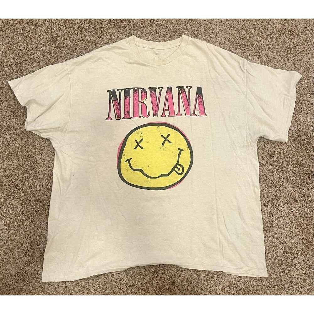 Vintage Nirvana Smiley Face T-Shirt 2XL Band Tee #1017